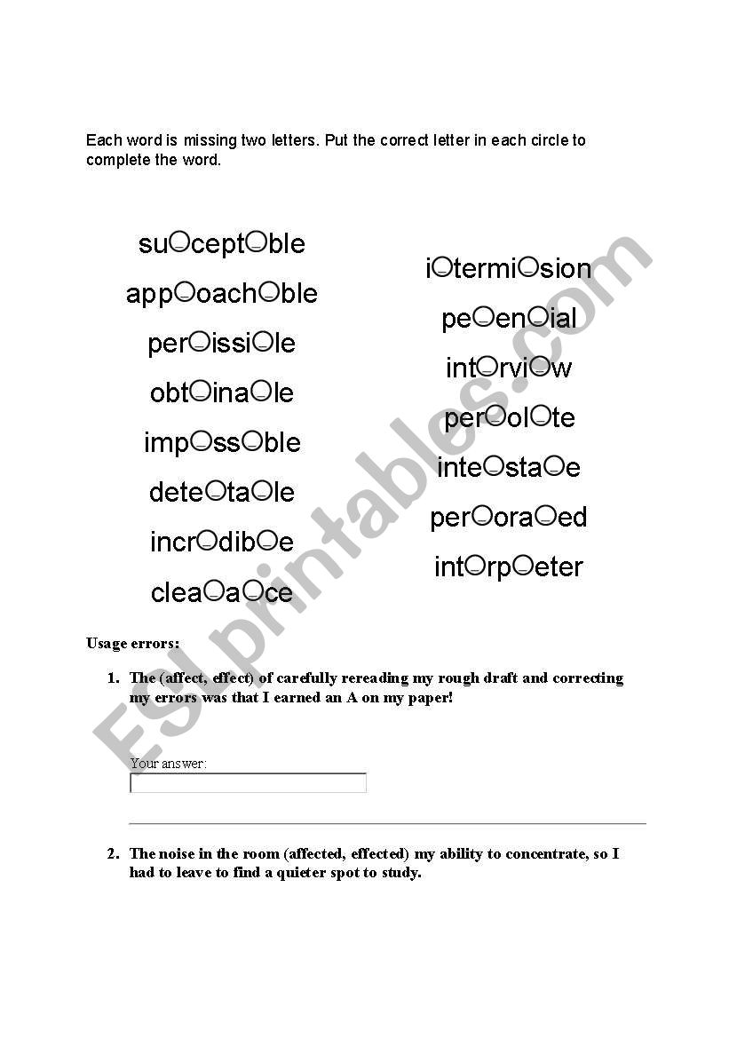 Confused words worksheet