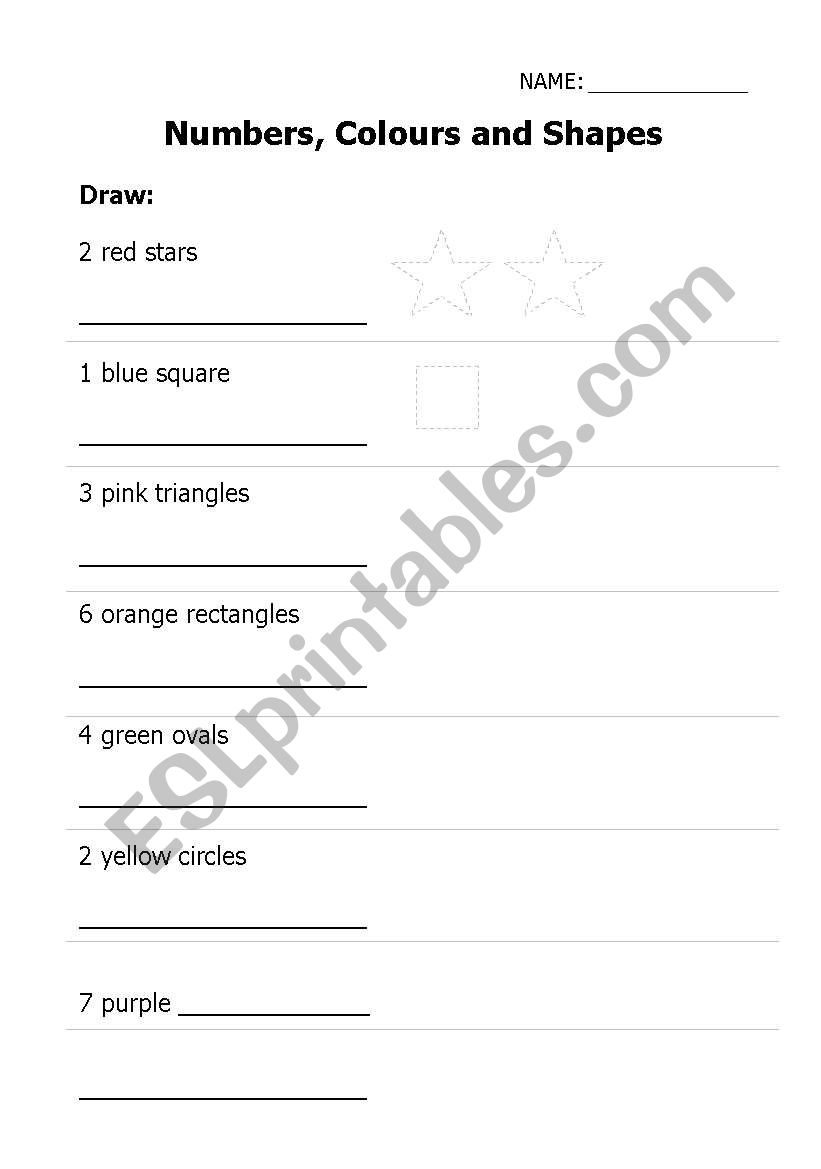 Numbers, Colours and Shapes worksheet