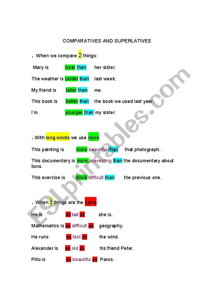 comparatives and superlatives worksheet