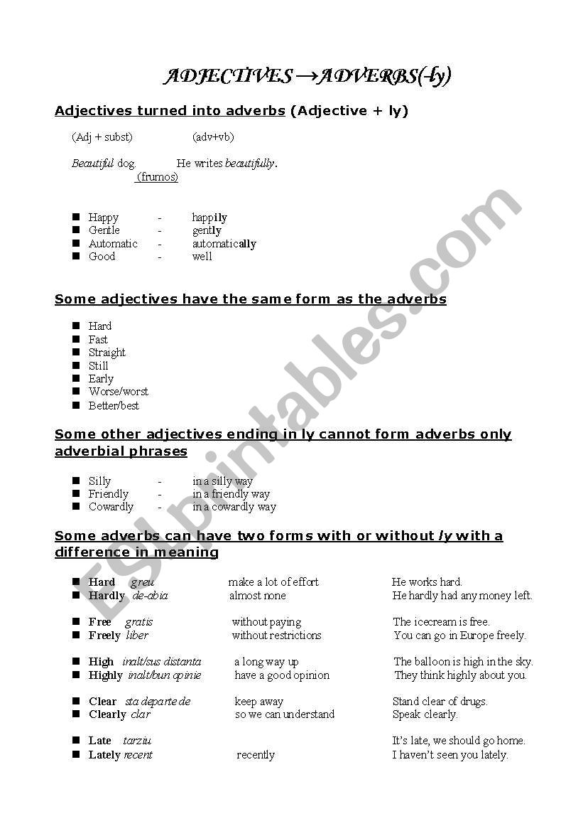 adjectives and adverbs worksheet