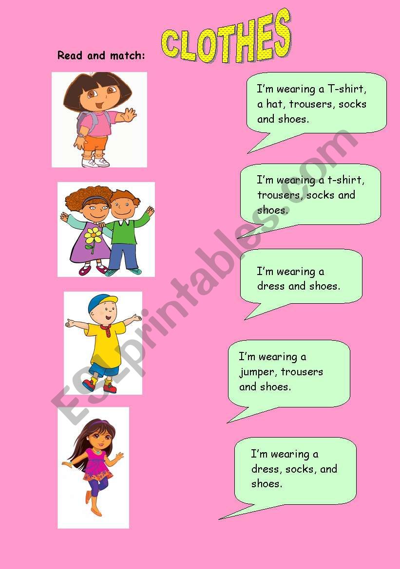Clothes, read and match worksheet