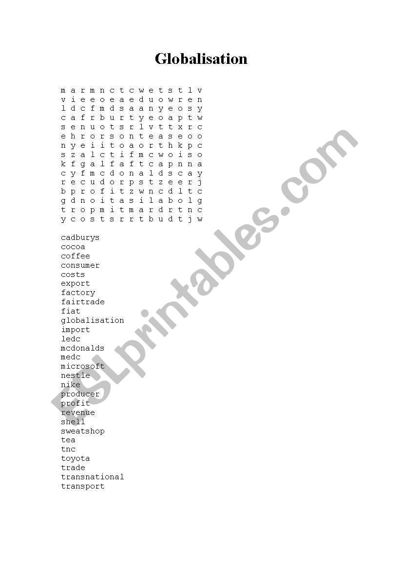 Word search worksheet