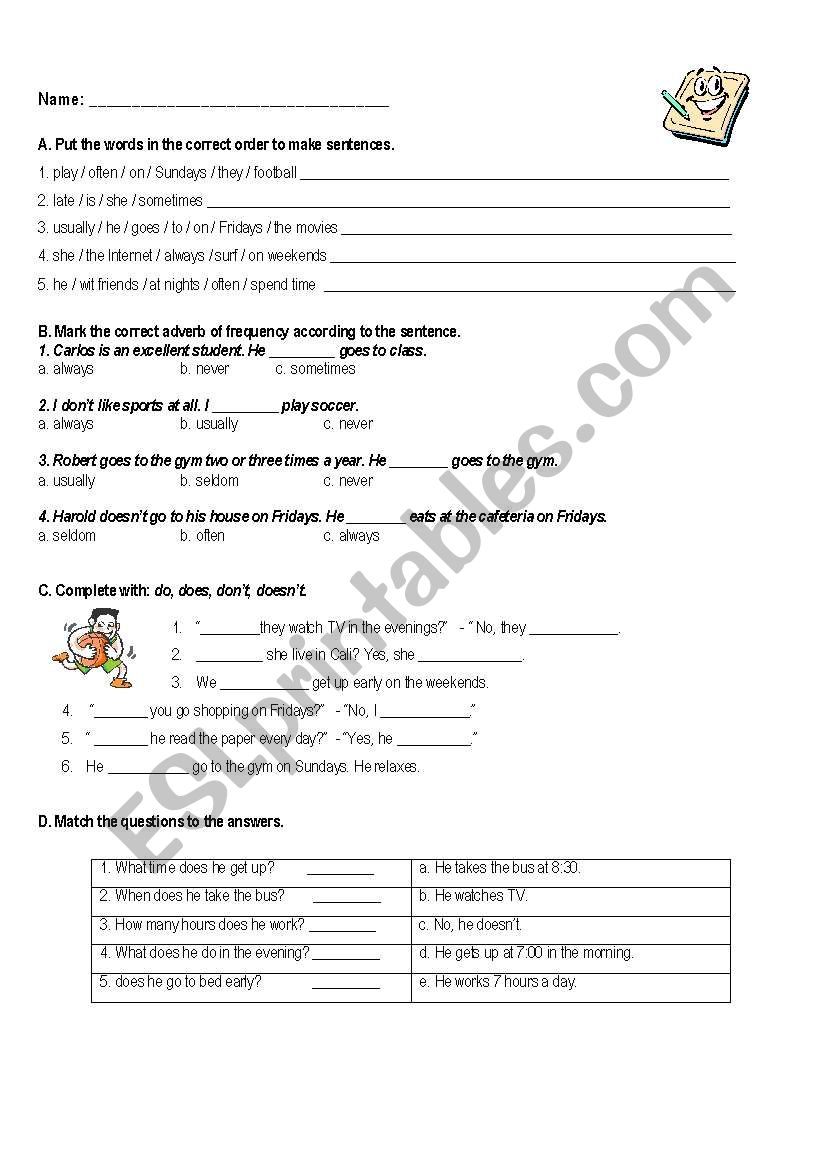 adverbs of frequency. do/does worksheet
