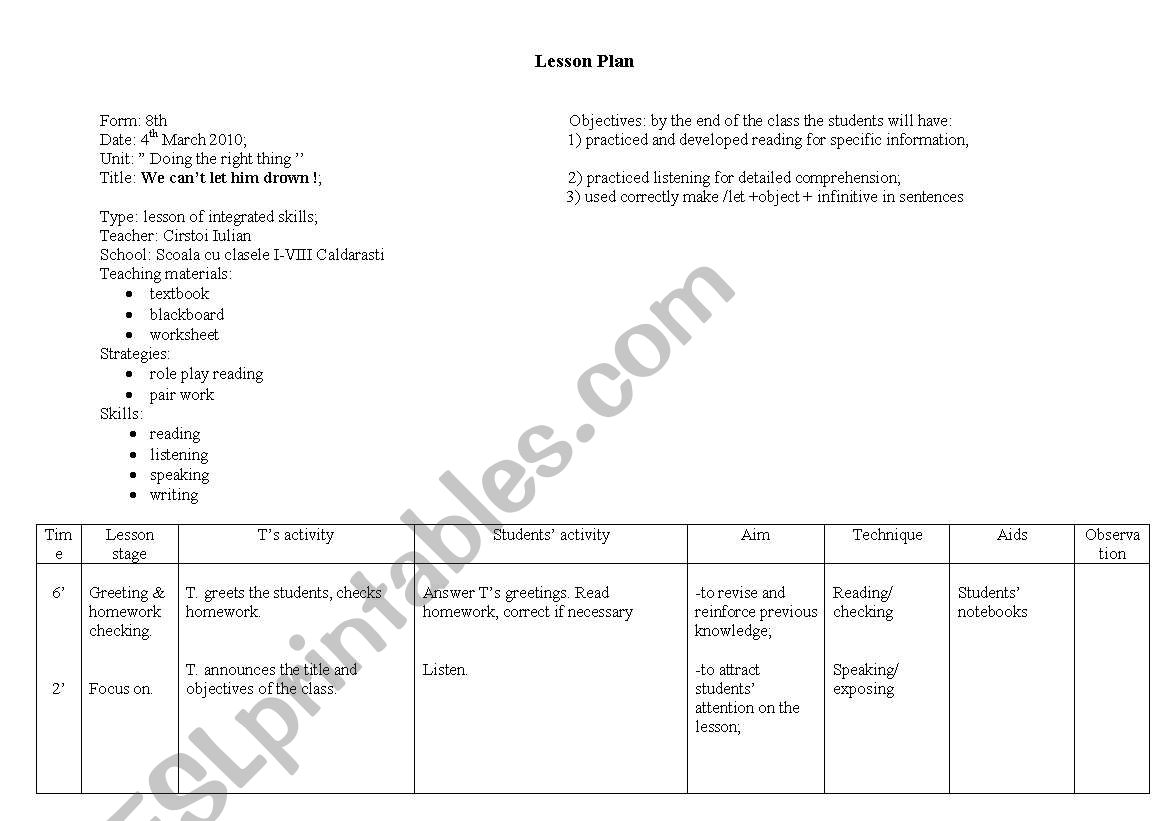 lesson plan worksheet