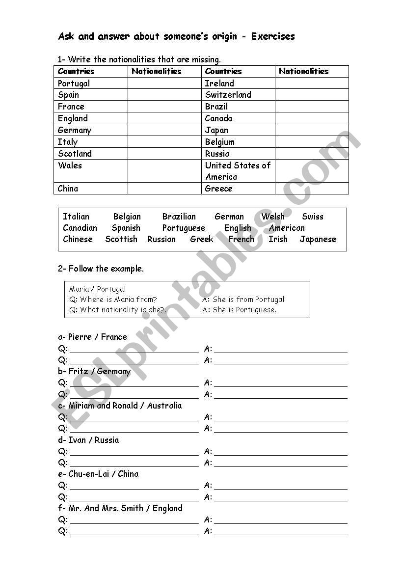 Countries and Nationalities worksheet