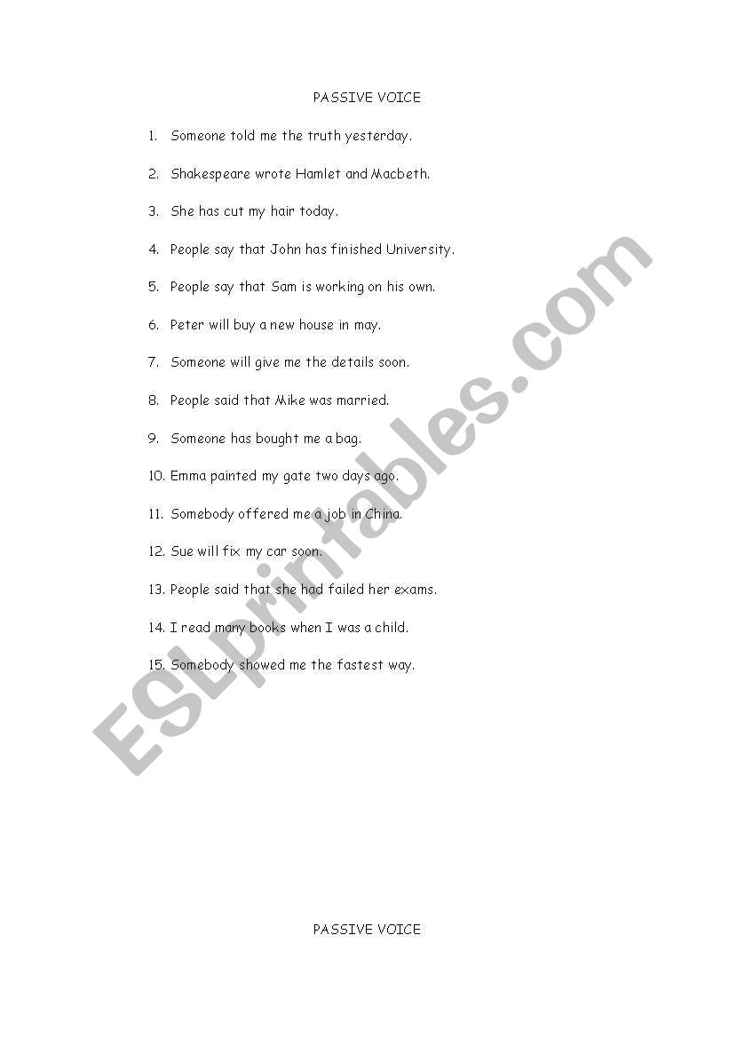 passive exercises worksheet