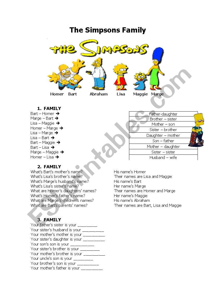 The Simpsons family worksheet