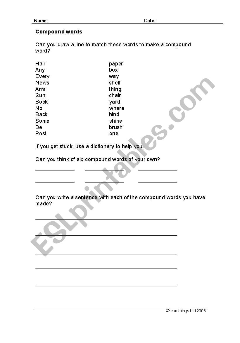 compound words worksheet