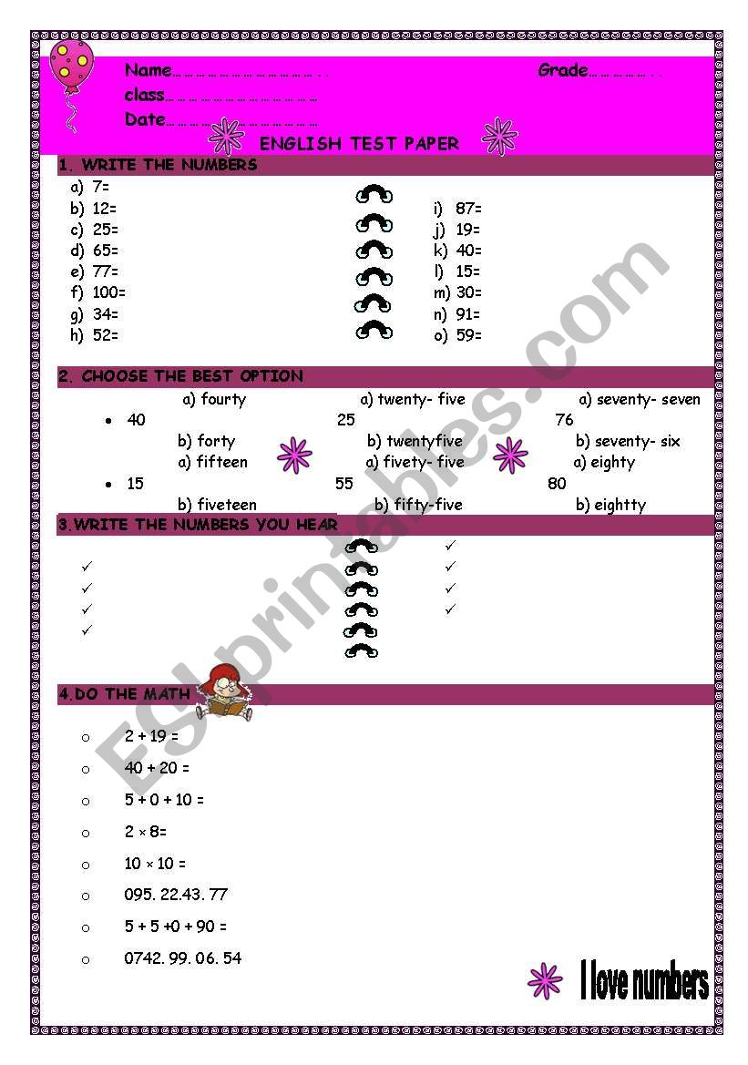 test paper  worksheet