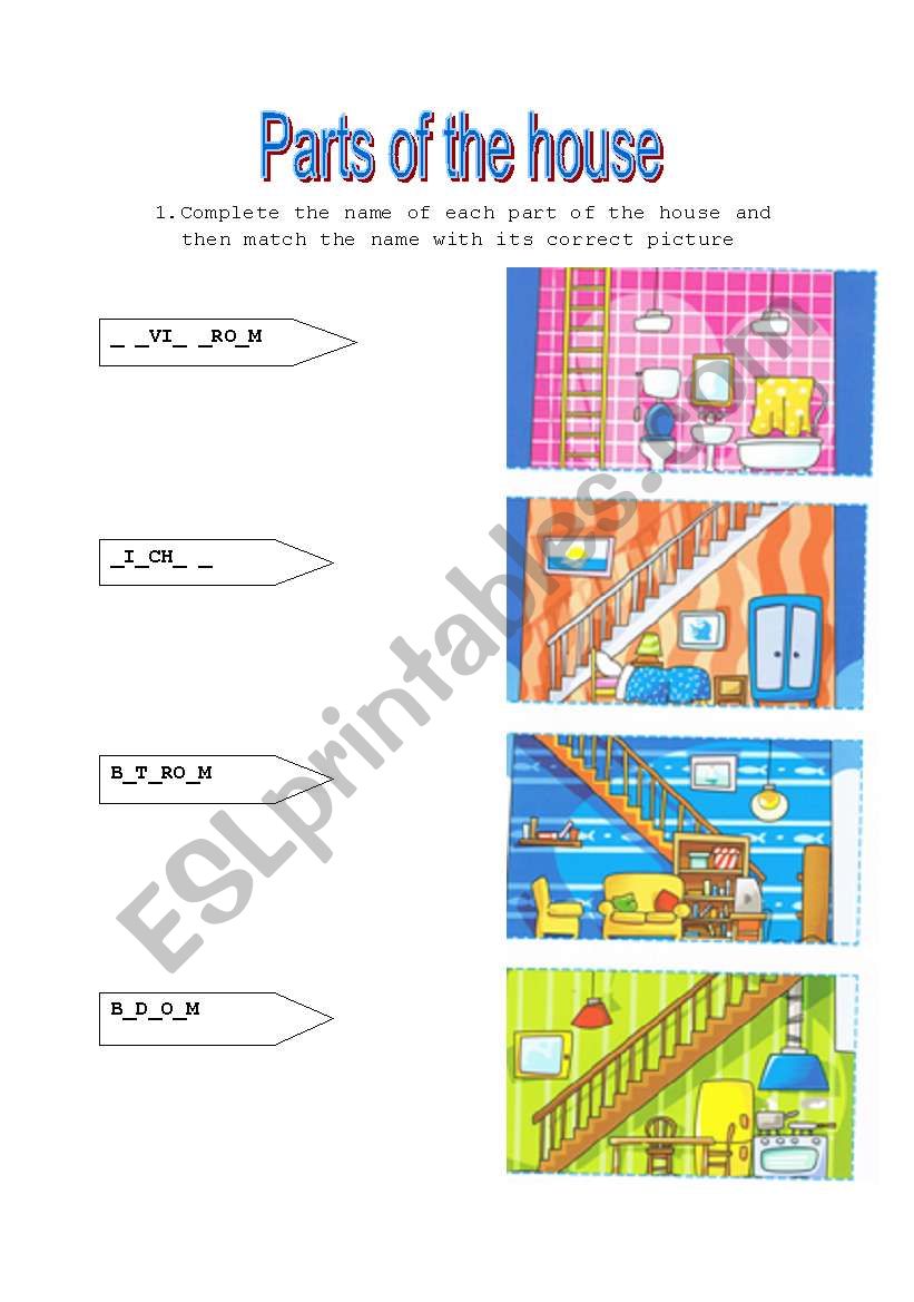 Parts of the House worksheet