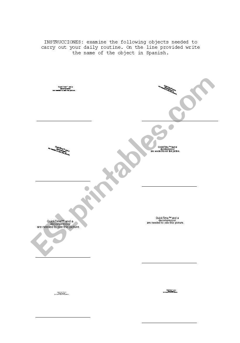daily routine objects worksheet