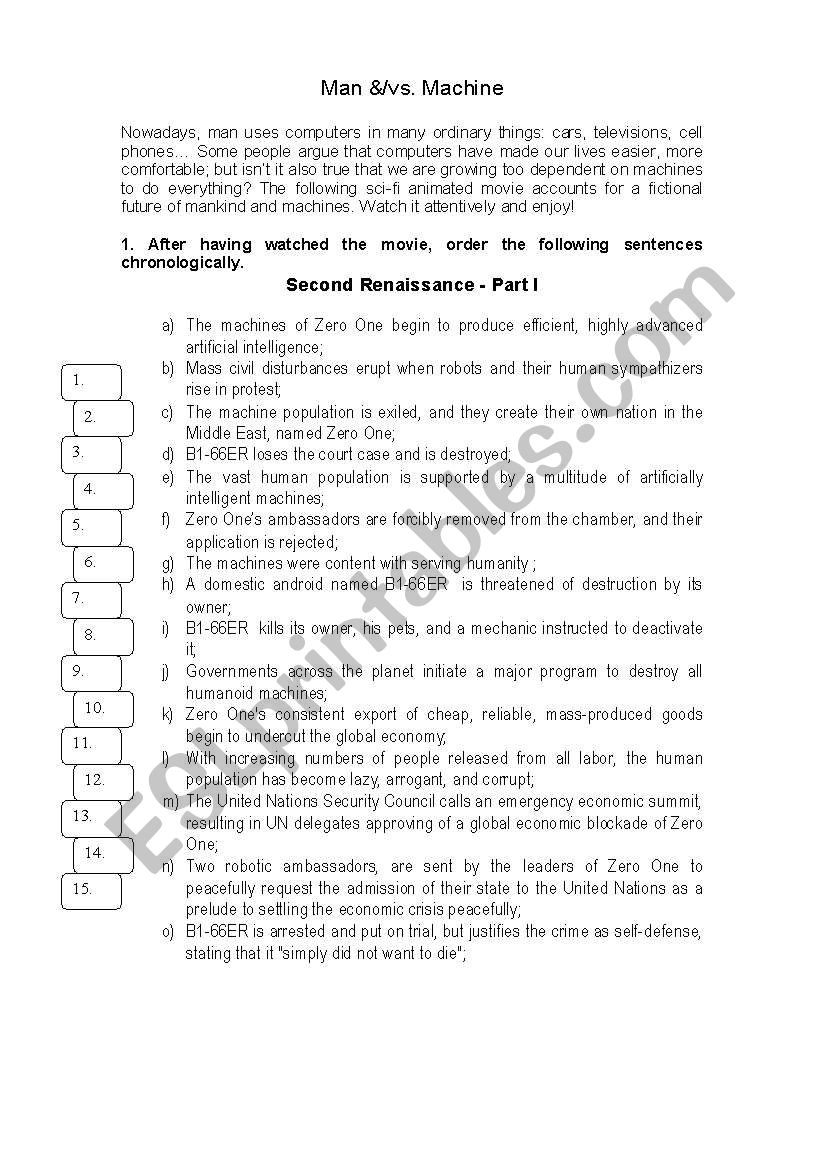 Man vs machine worksheet