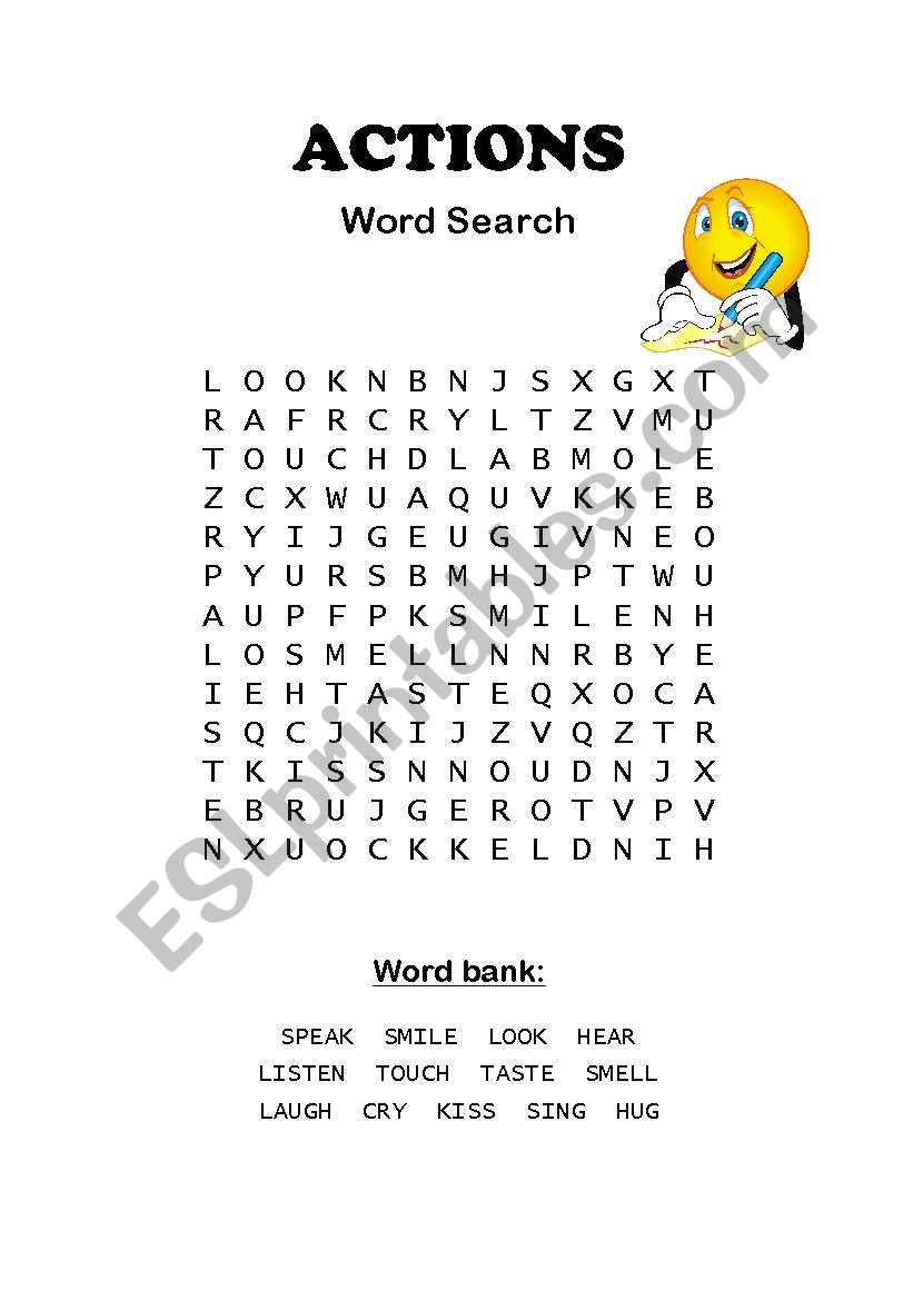 English Worksheets Actions Word Search