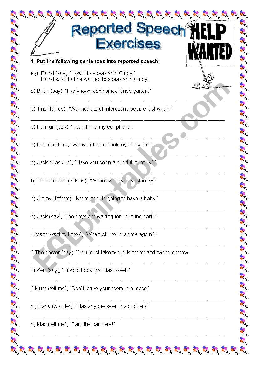 reported speech advanced exercises pdf