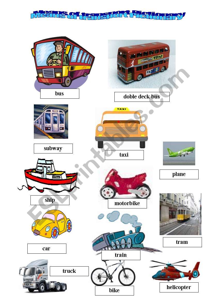 Means of transport pictionary worksheet