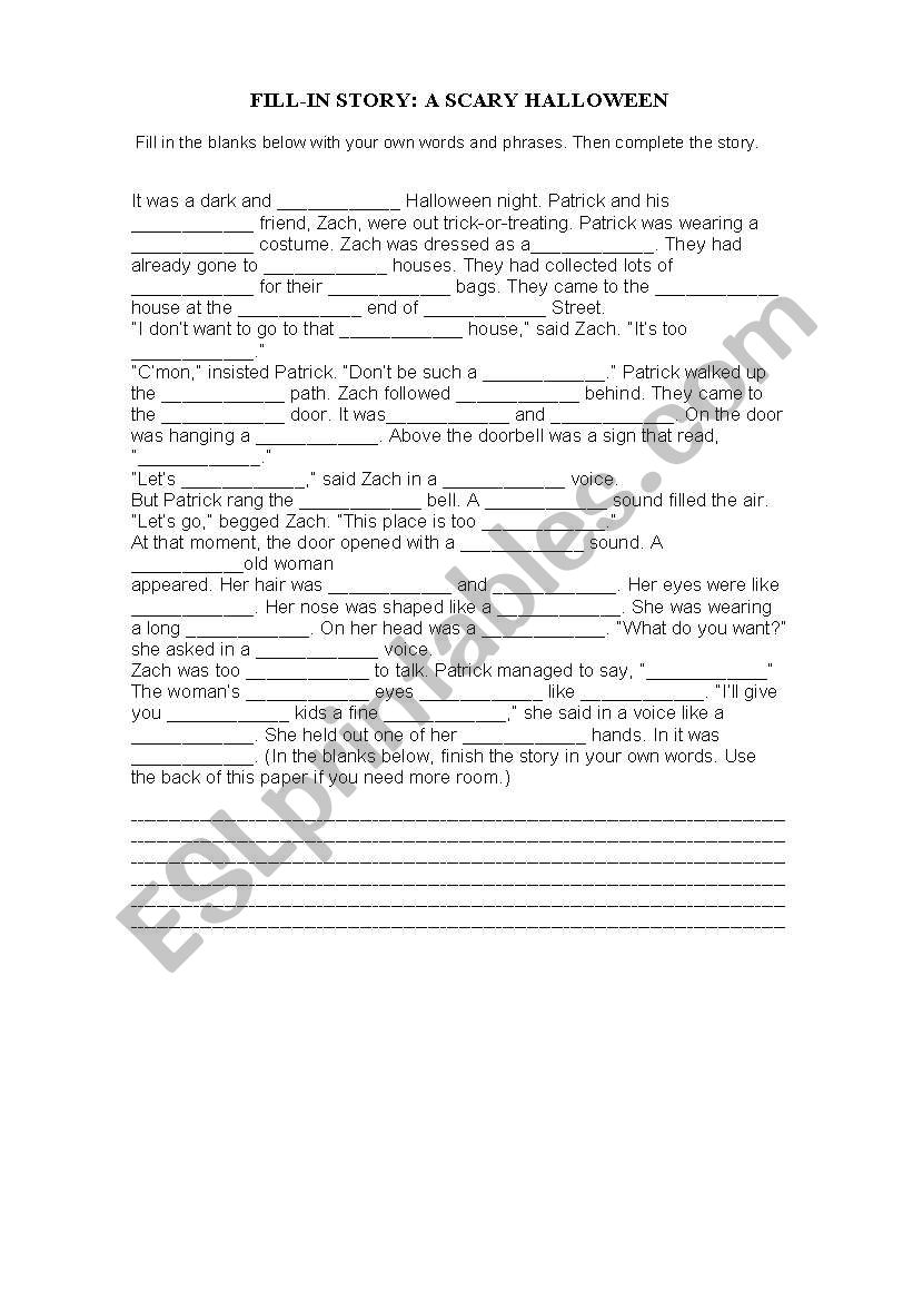 halloween story worksheet