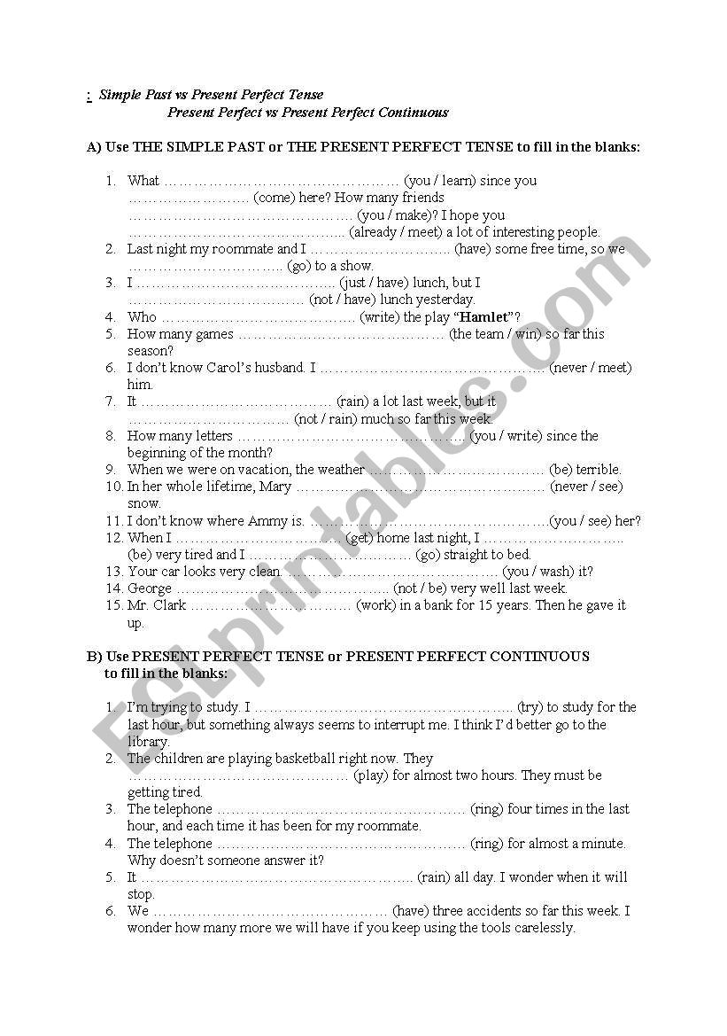 Simple Past vs Present Perfect Tense