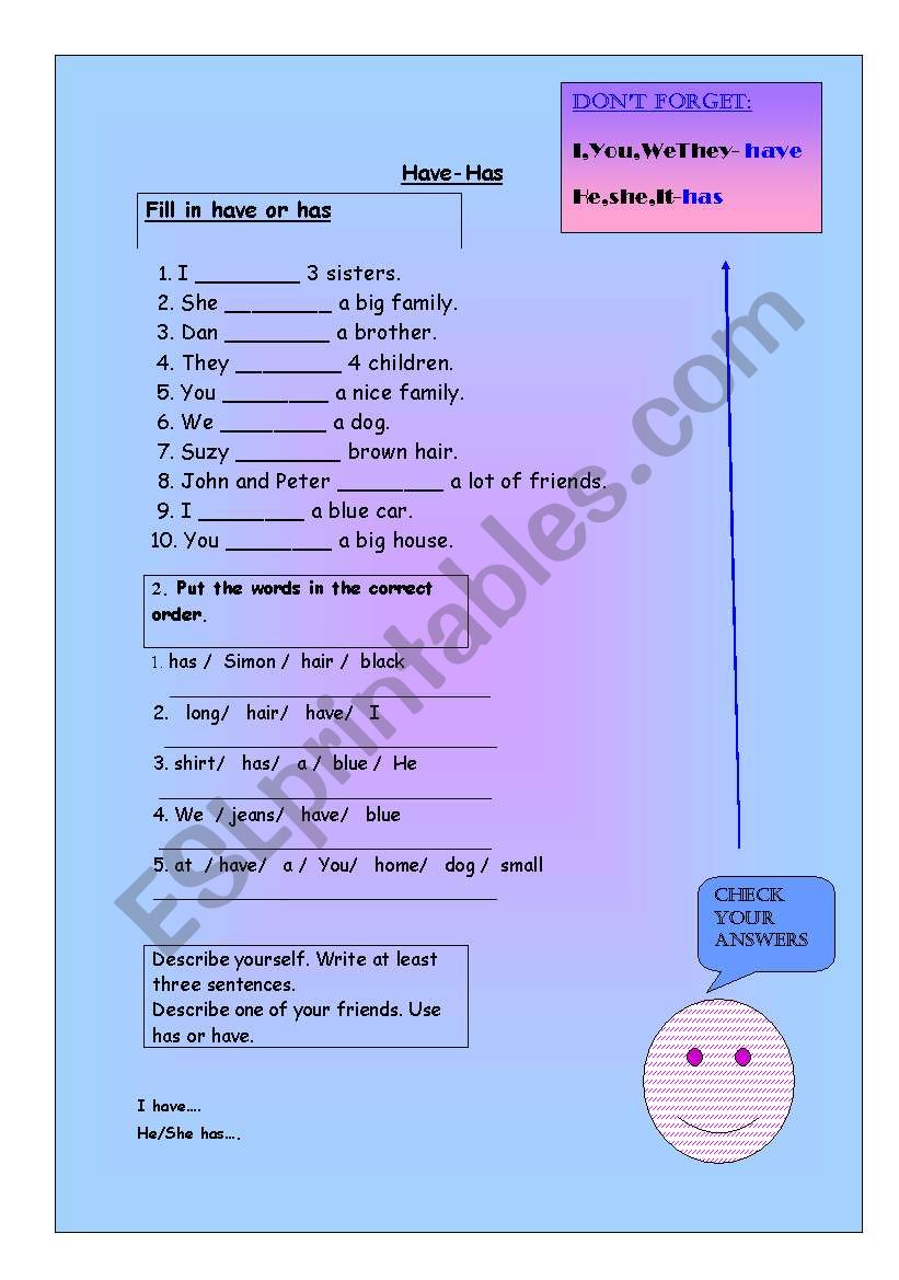 have-has exercises worksheet