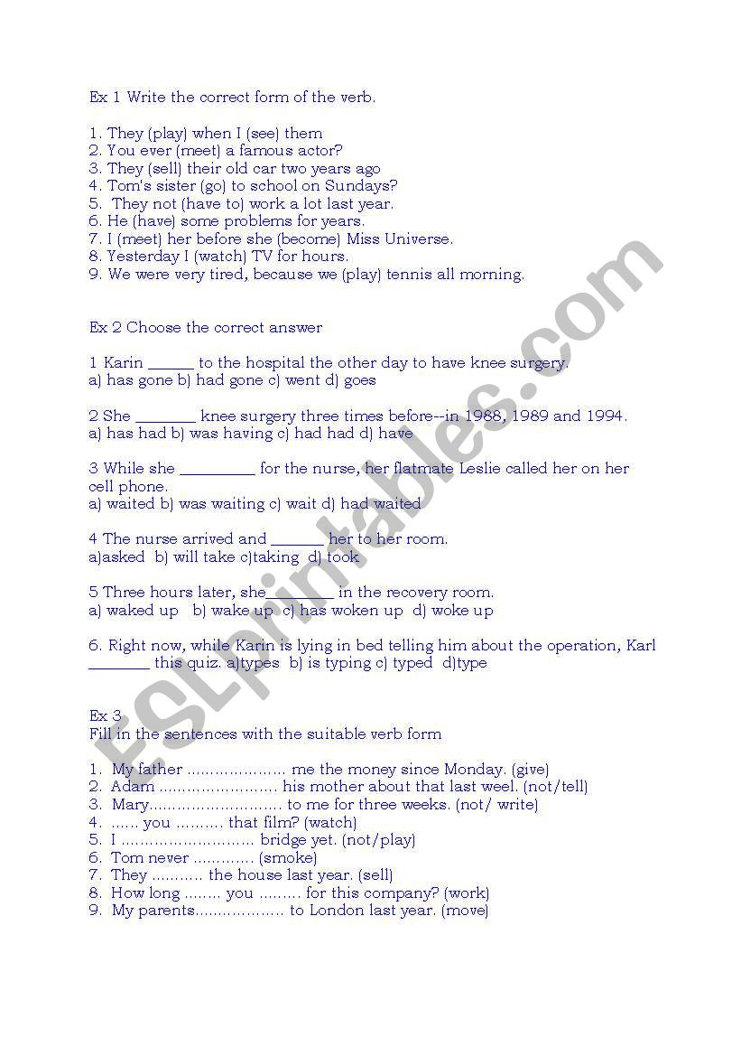 revision of tenses worksheet