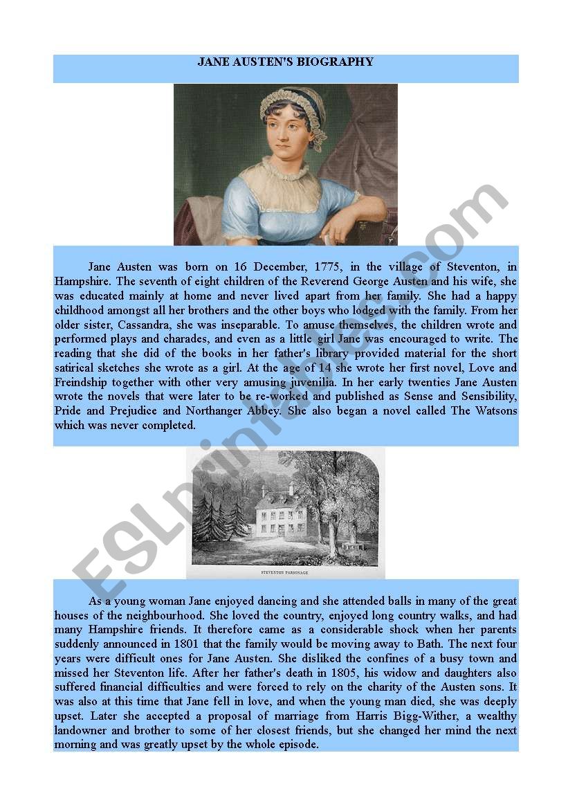 jane austen mini biography