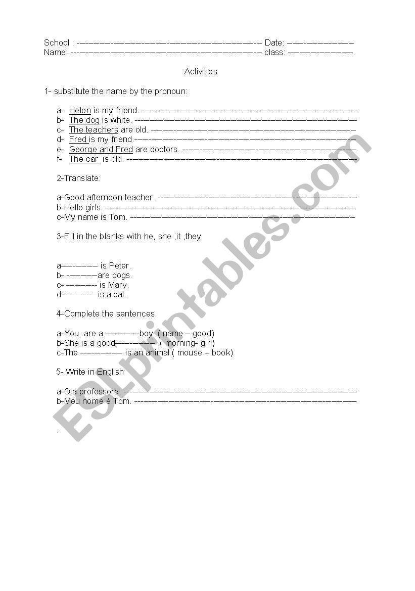 personal pronouns worksheet