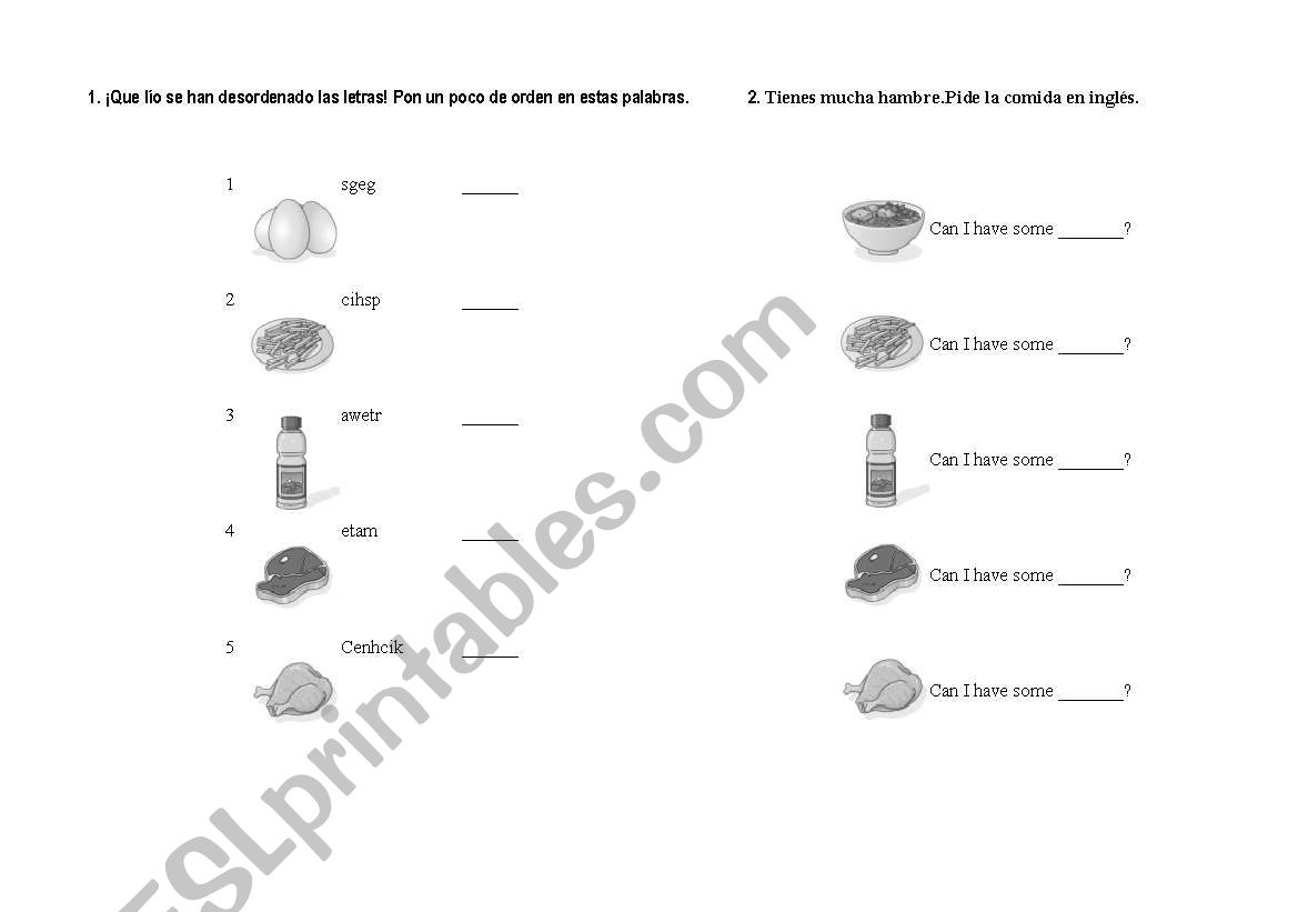 Food exercice worksheet