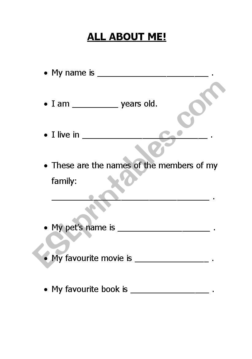 All about me worksheet