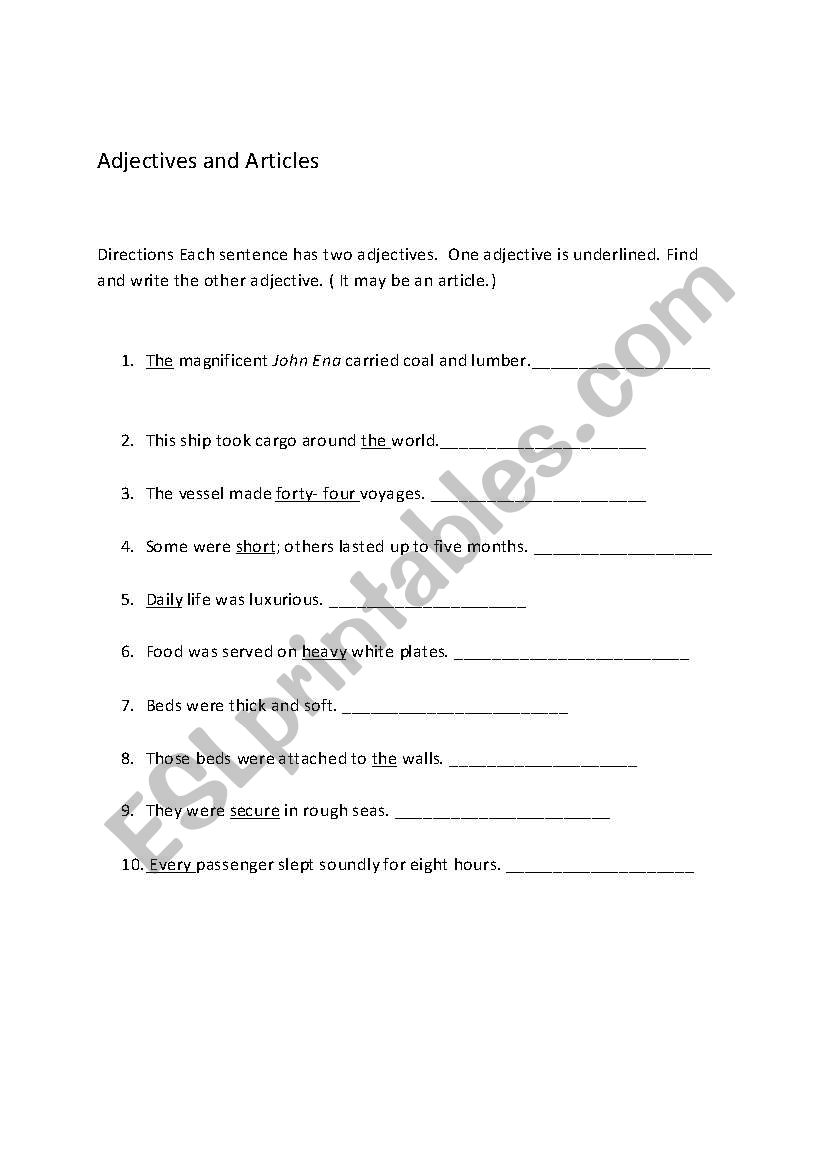 Adjectives and Articles worksheet