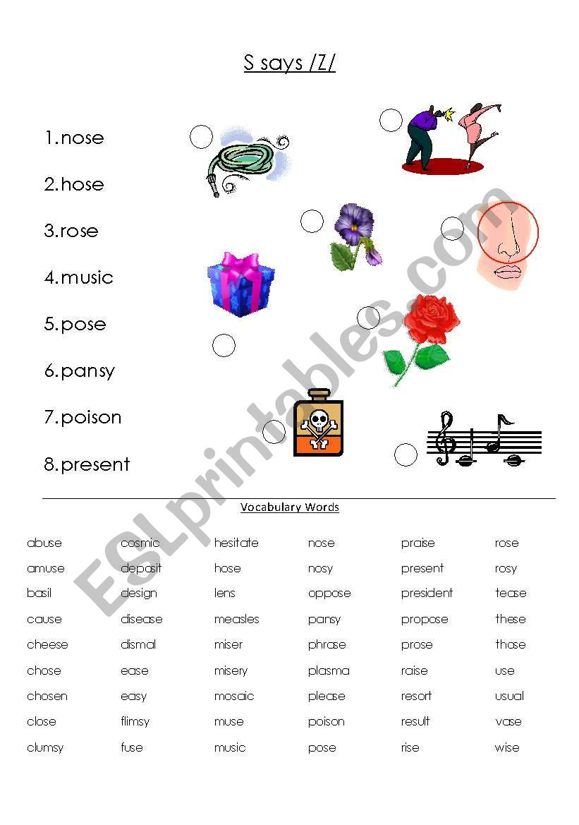 English Worksheets S Says z Worksheet And Game