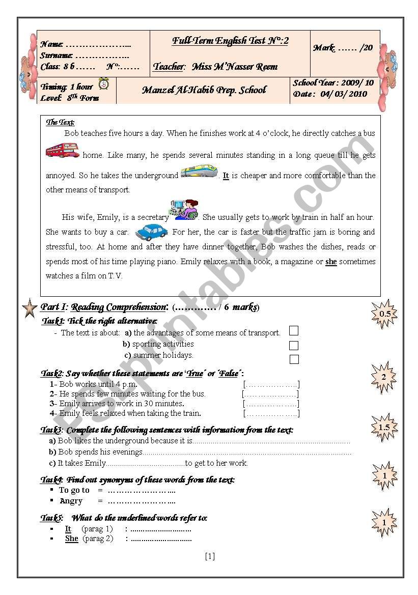 8 Th Form Full-Term English Test (Term 2)