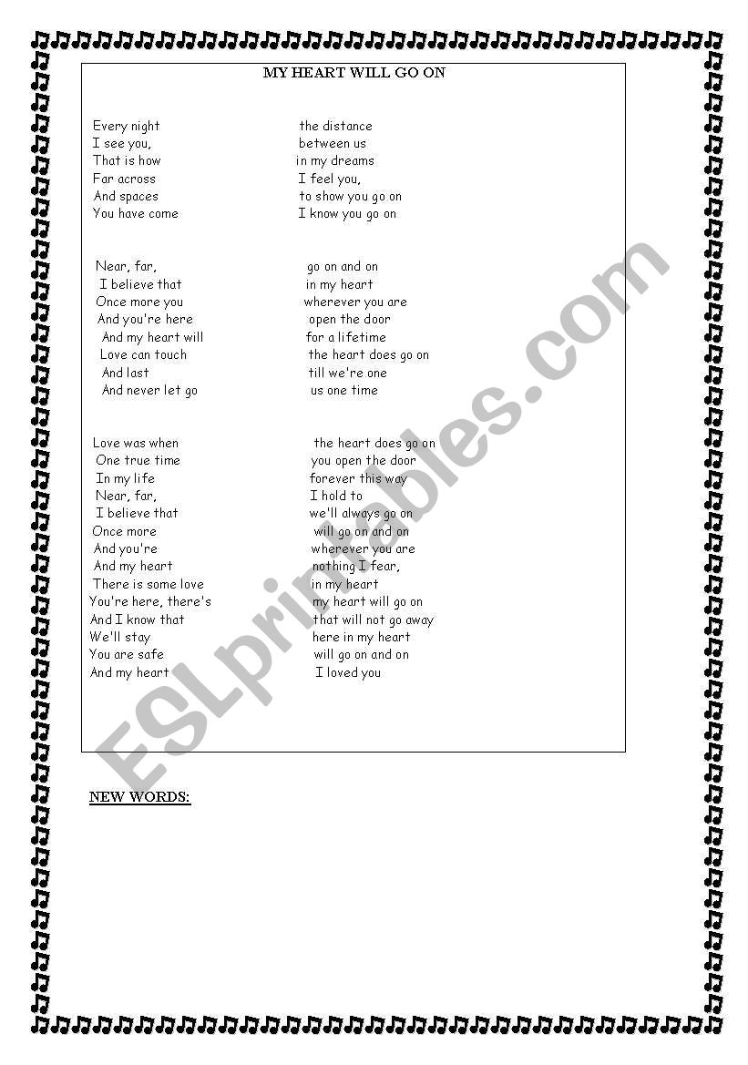 song worksheet