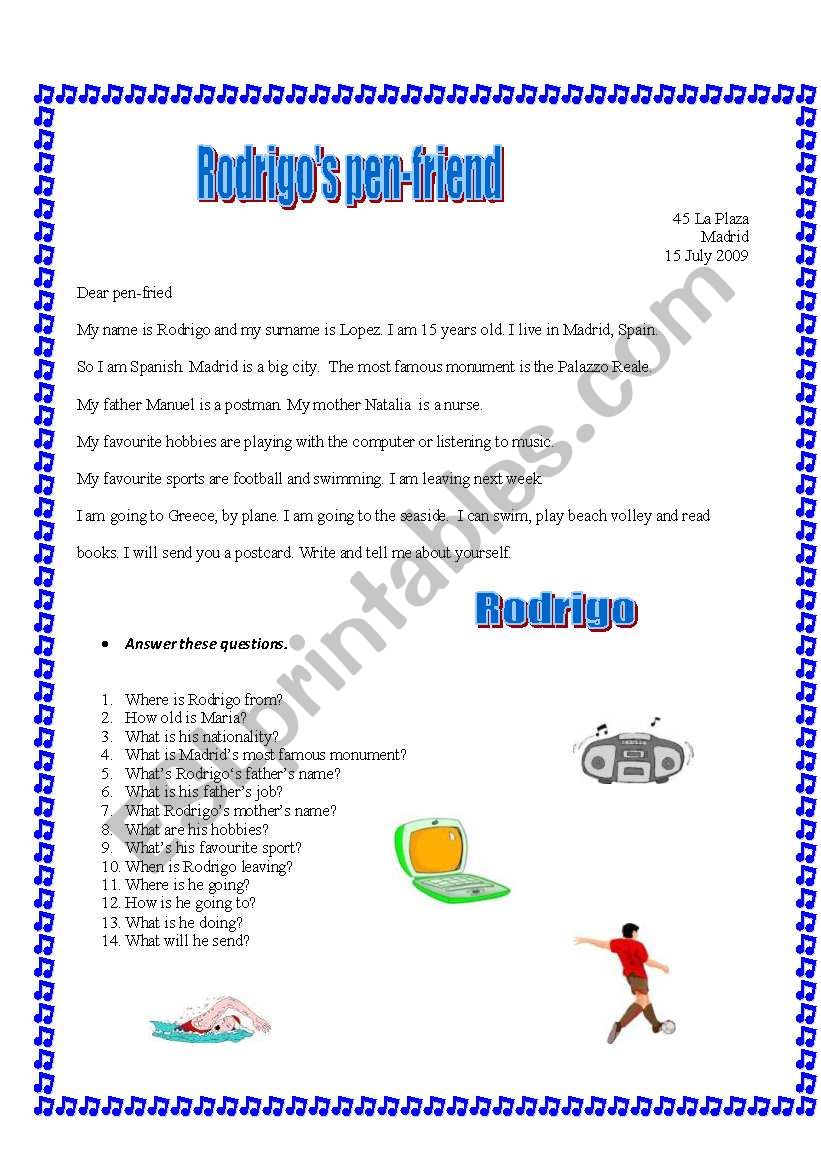 Rodrigos pen-friend worksheet