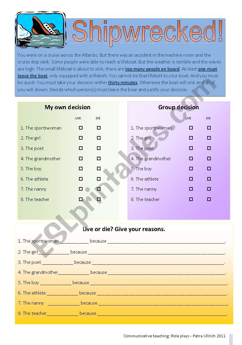 The end of the world - a role play survival game - ESL worksheet