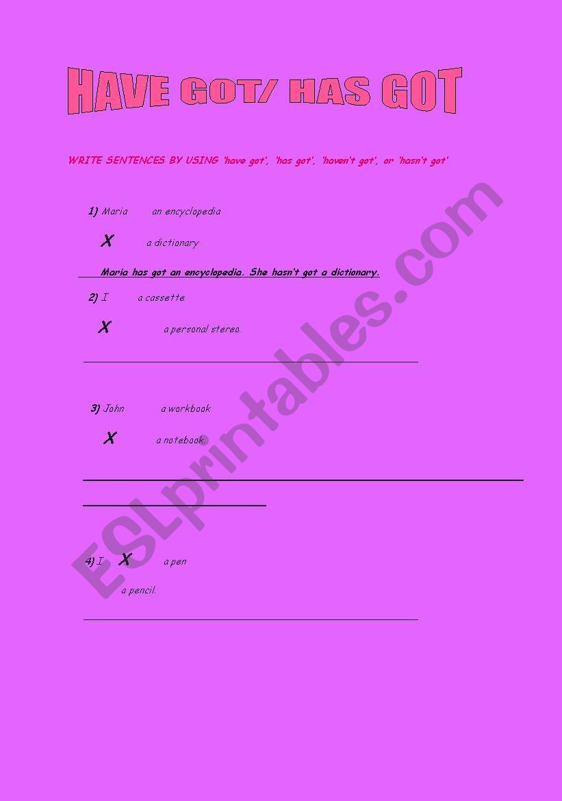 HAVE GOT- HAS GOT worksheet