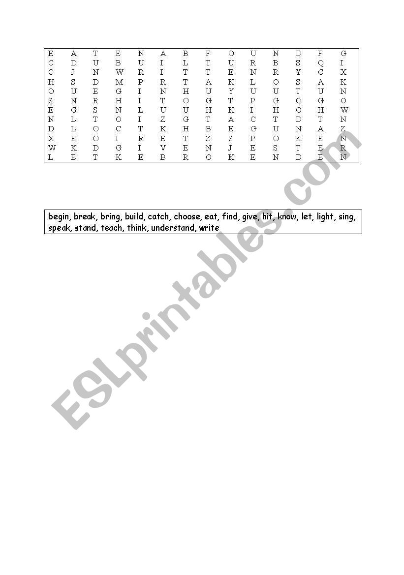 Past participle word search worksheet