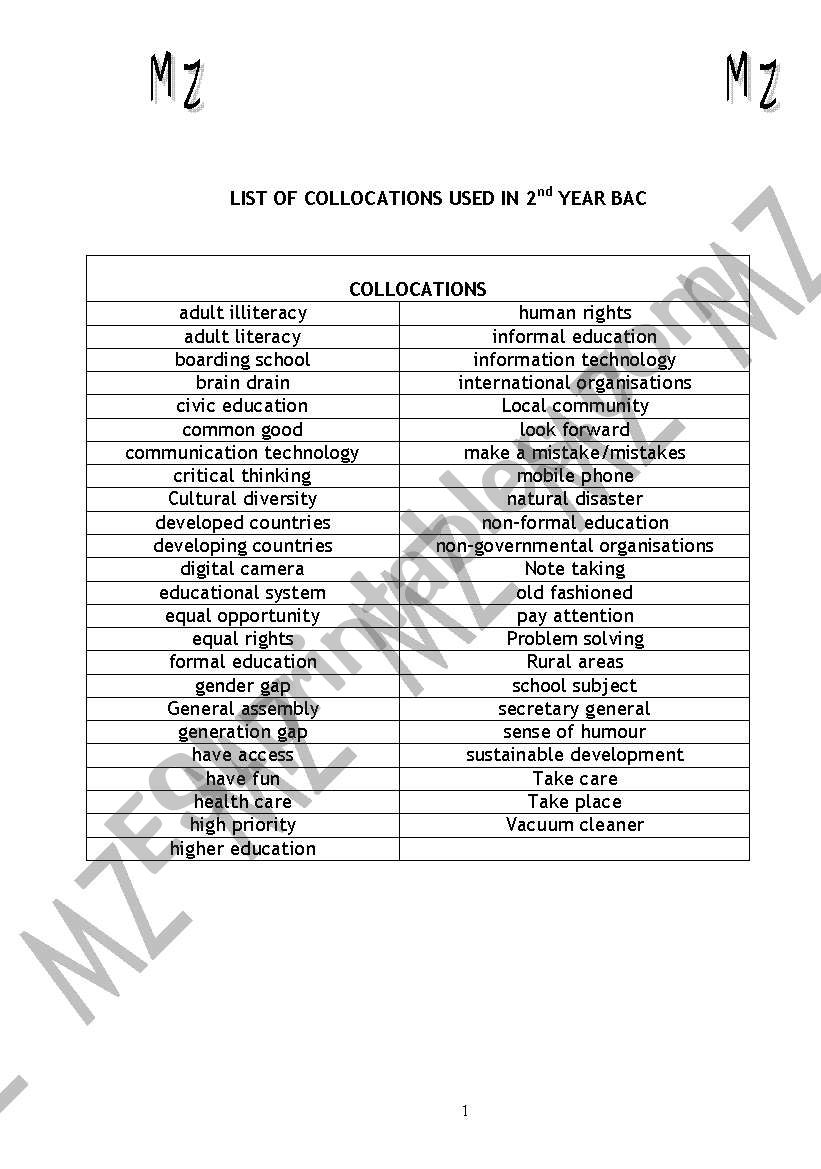 collocations worksheet