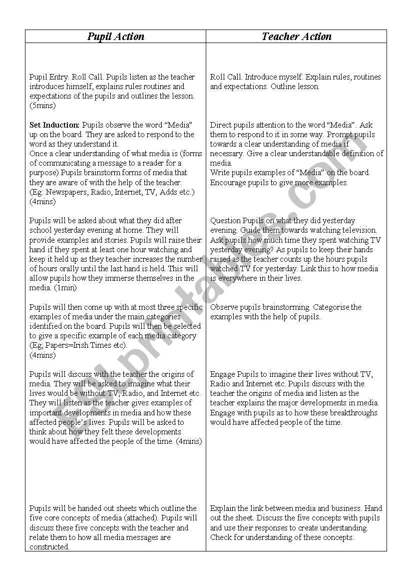 Intro to Media Studies Lesson worksheet