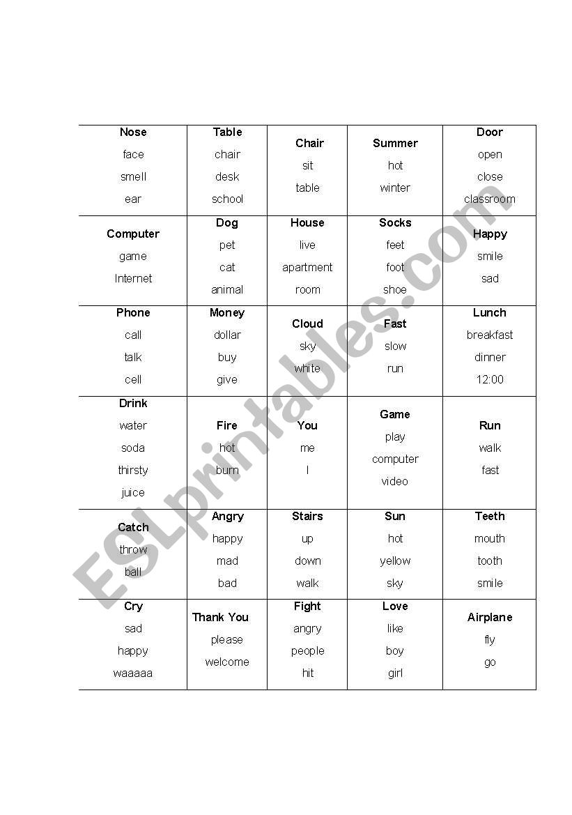 Don´t say the word - ESL worksheet by Dirk266