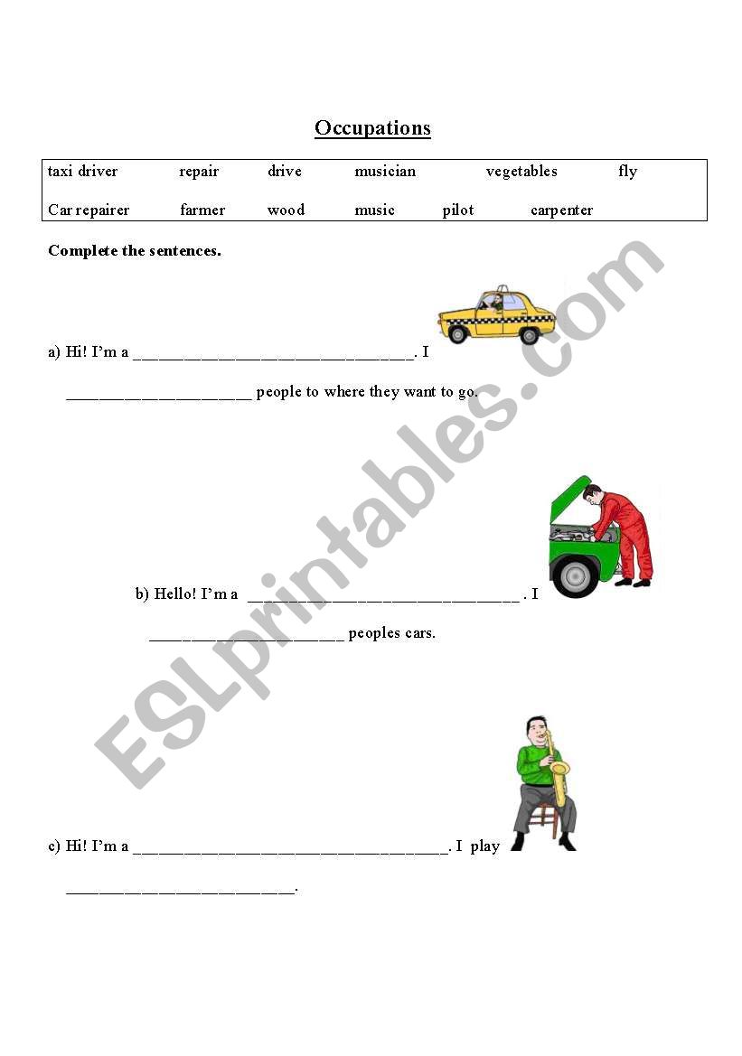 English Worksheets Occupations Jobs