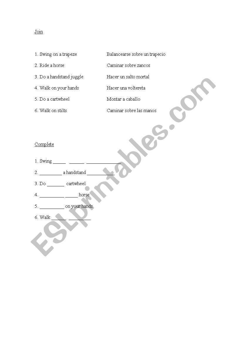 Zircus Vocabulary worksheet