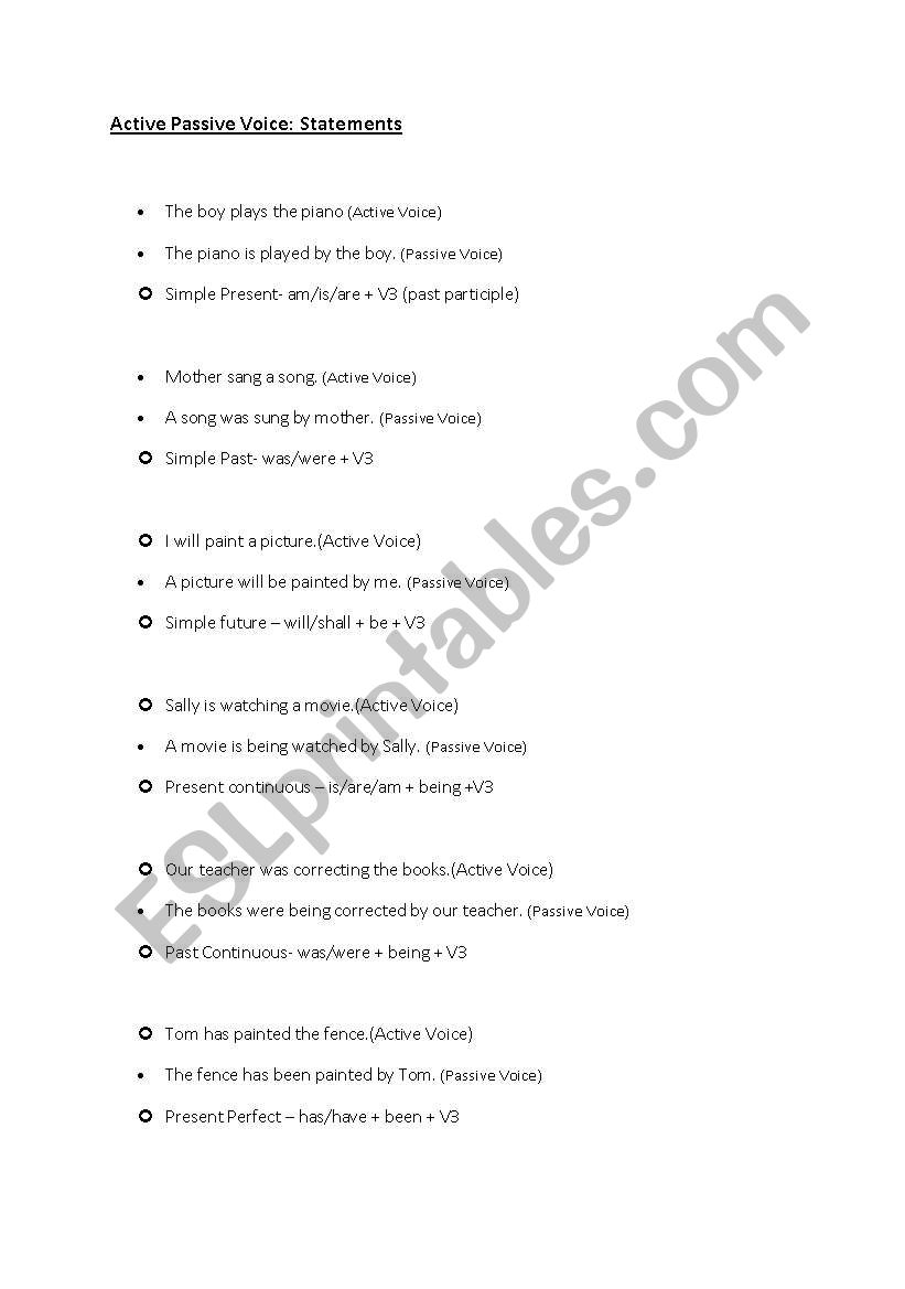 Active Passive voice worksheets