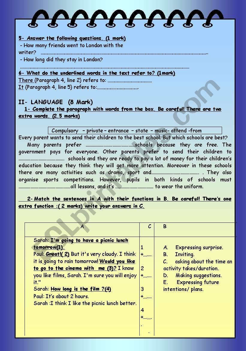 english test worksheet