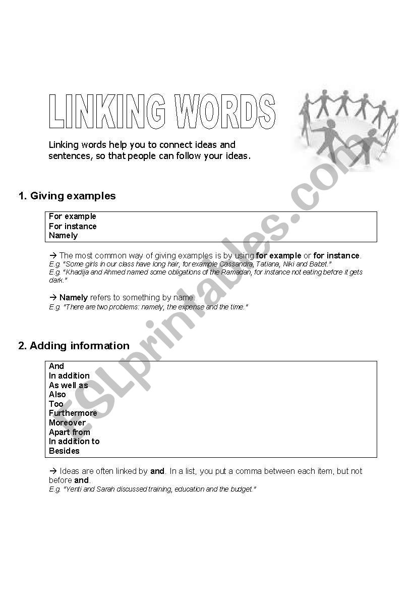 Linking words worksheet