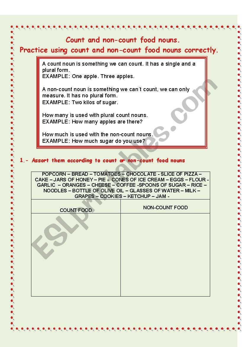 COUNTABLE-NONCOUNTABLE worksheet