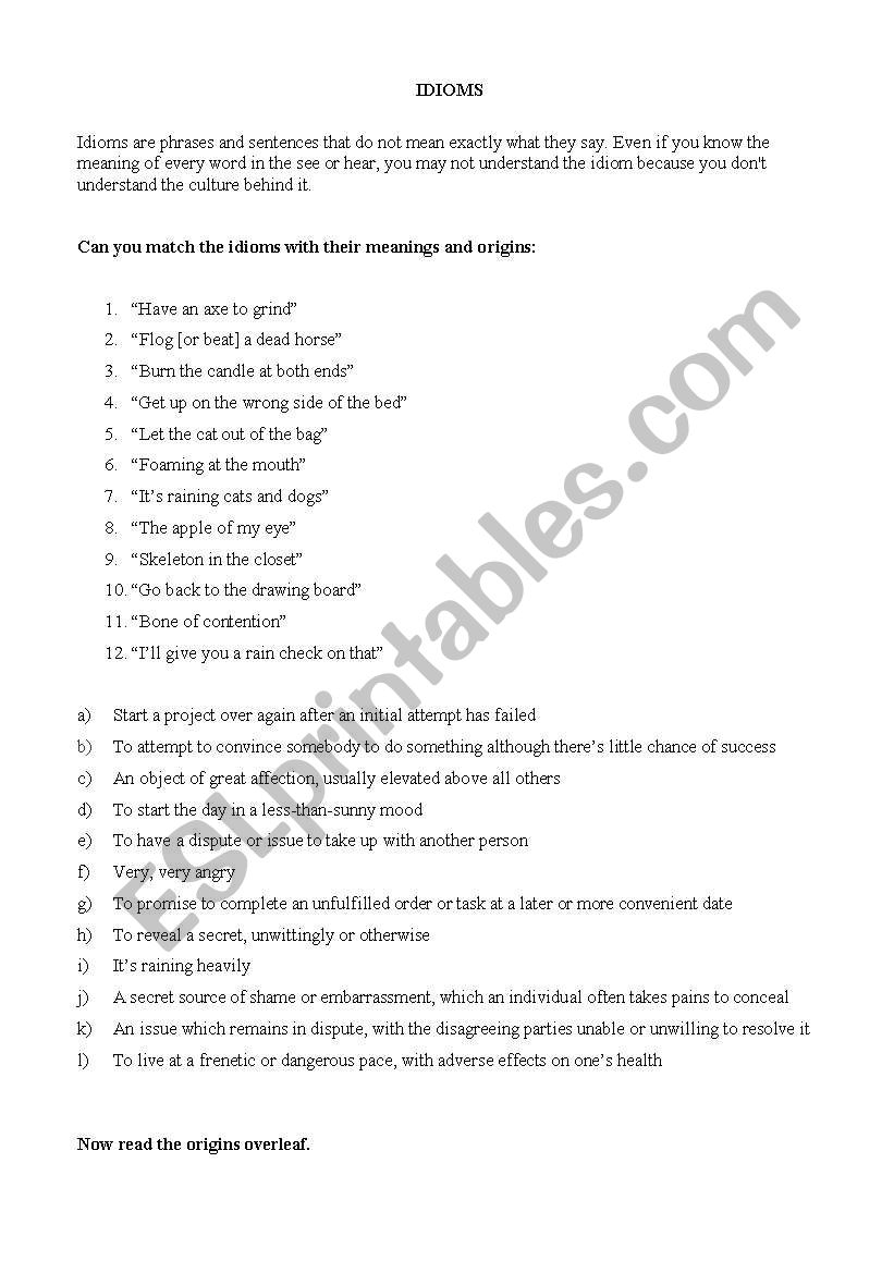 Idioms worksheet