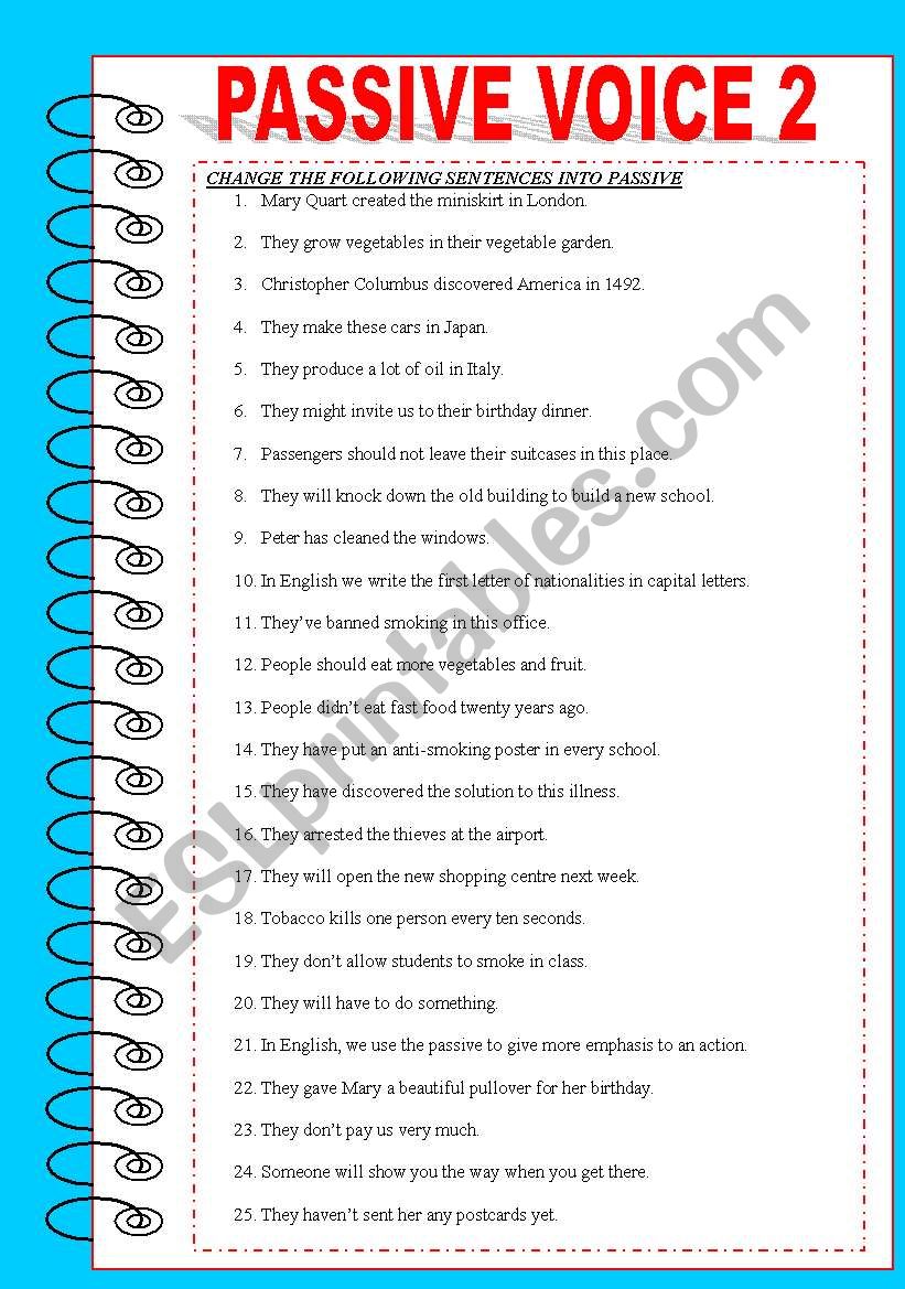 PASSIVE VOICE 2 KEY INCLUDED ESL Worksheet By Aragoneses