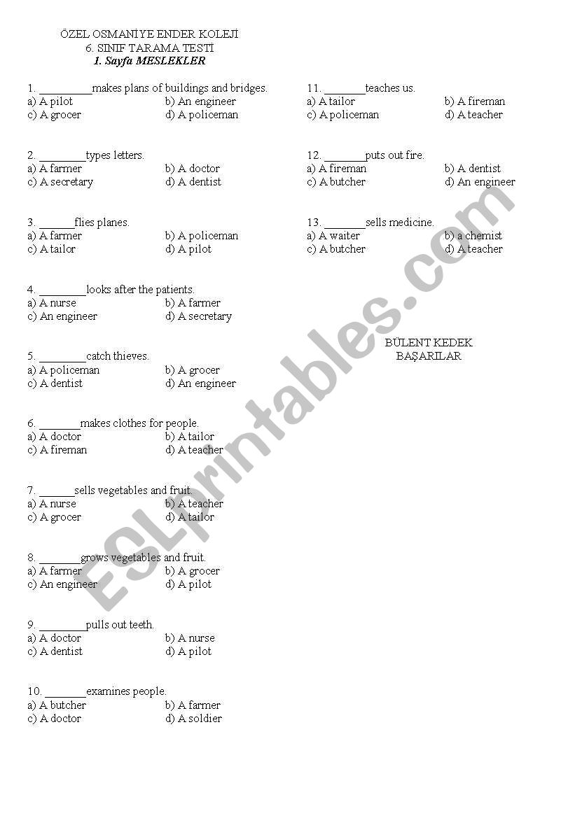 6TH grade jobs worksheet