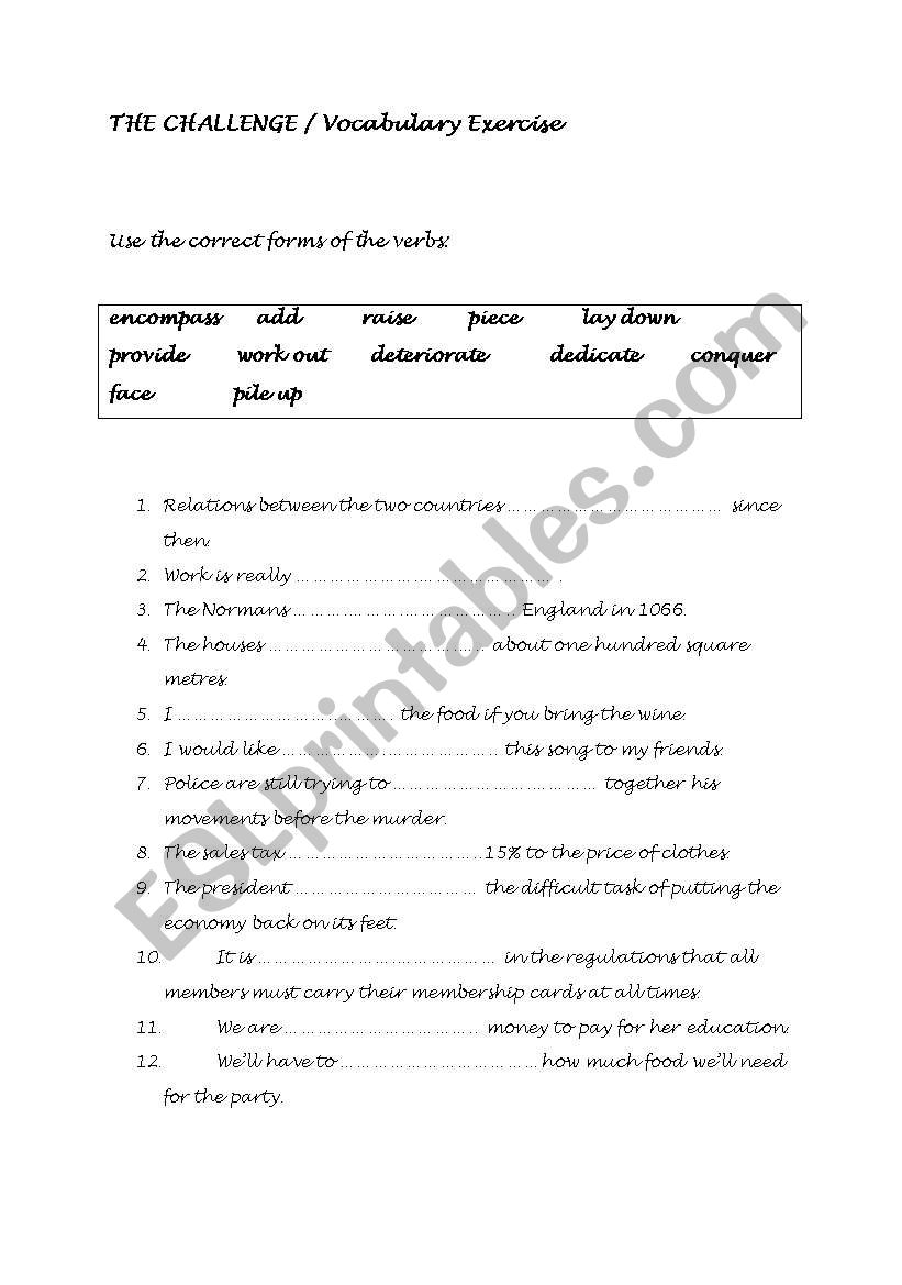 vocabulary exercise worksheet