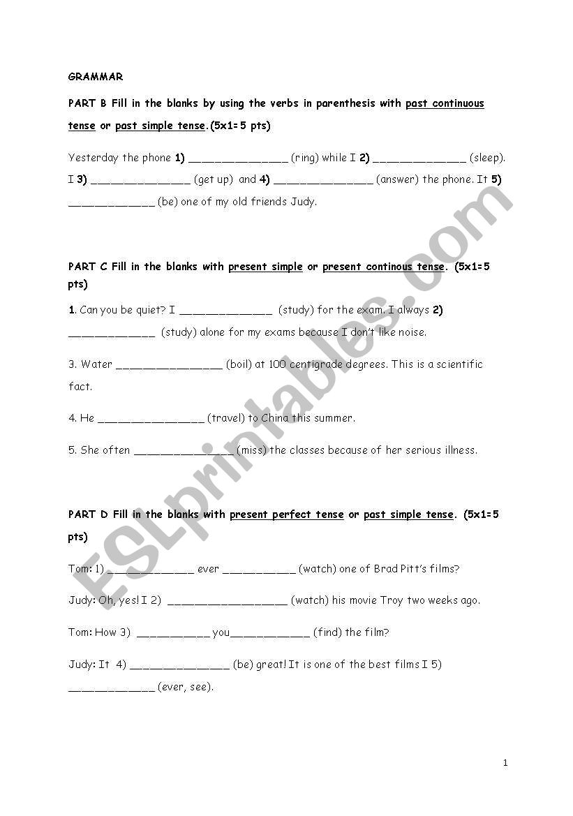 Grammar Revision Test worksheet