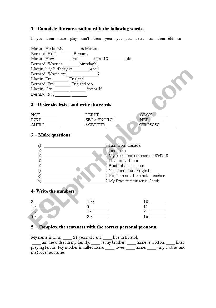 TEST worksheet